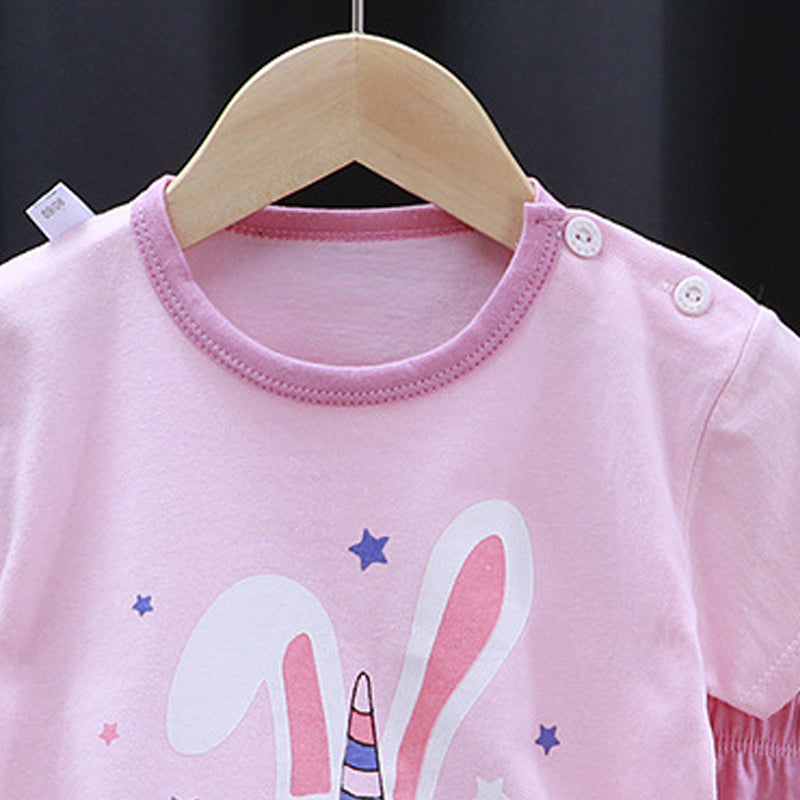 Girls Printed Pure Cotton T-shirt With Shorts