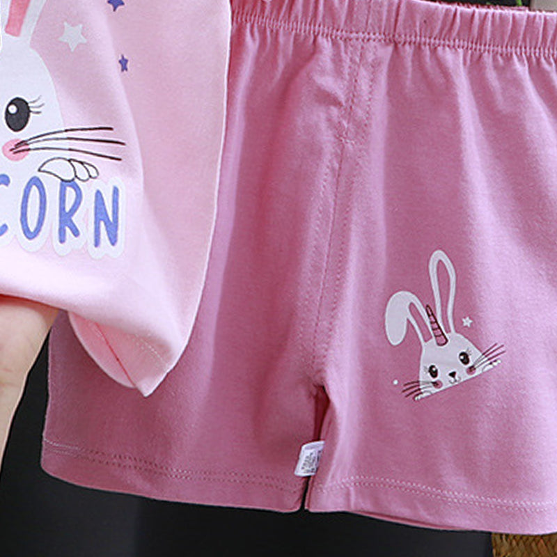 Girls Printed Pure Cotton T-shirt With Shorts