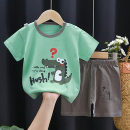 Boys Printed Short Sleeves Pure Cotton T-shirt With Shorts
