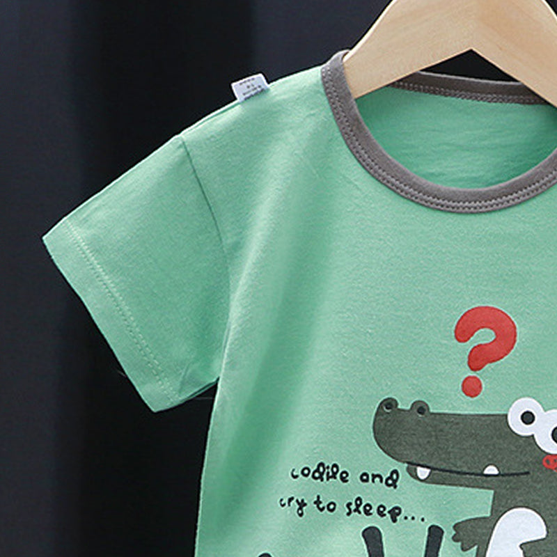 Boys Printed Short Sleeves Pure Cotton T-shirt With Shorts