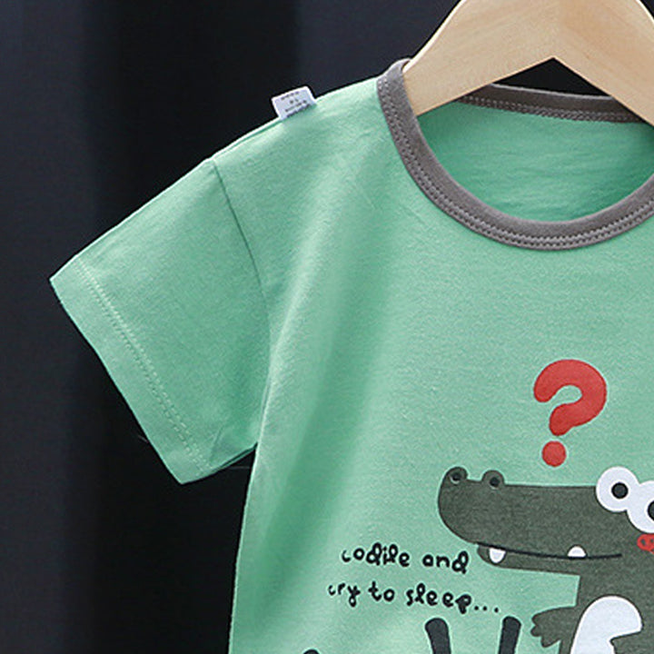Boys Printed Short Sleeves Pure Cotton T-shirt With Shorts