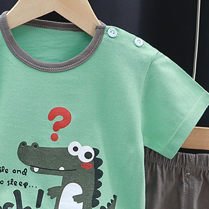 Boys Printed Short Sleeves Pure Cotton T-shirt With Shorts
