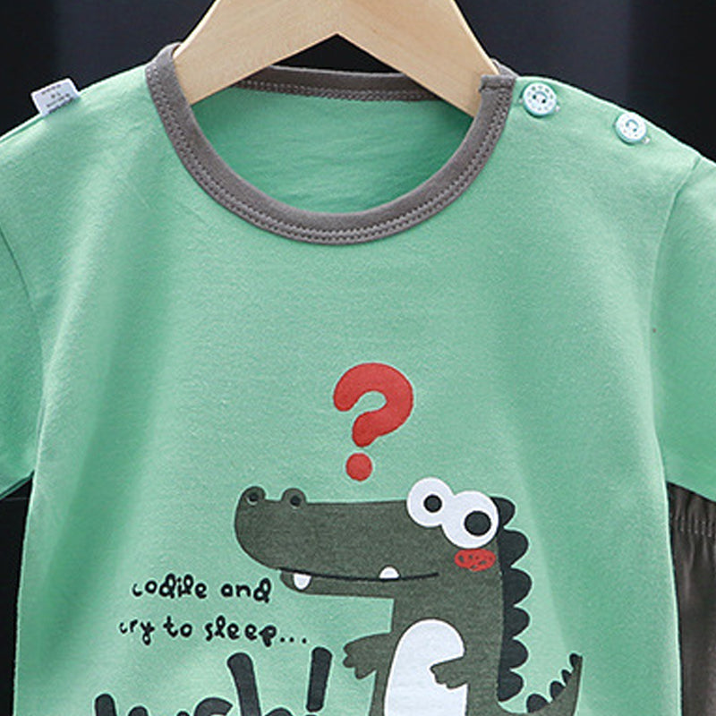 Boys Printed Short Sleeves Pure Cotton T-shirt With Shorts