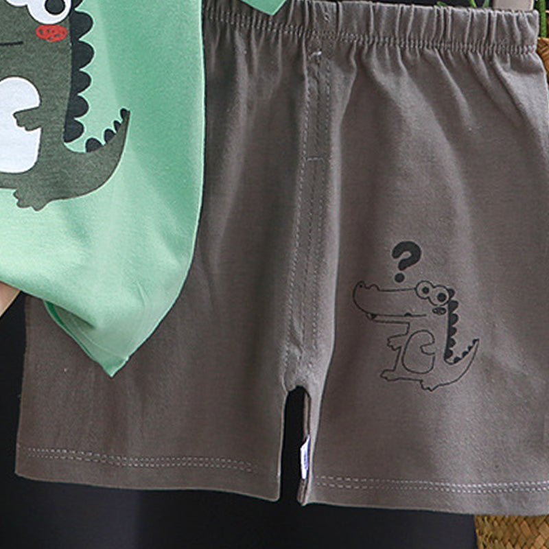 Boys Printed Short Sleeves Pure Cotton T-shirt With Shorts