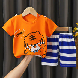 Boys Printed Short Sleeves Pure Cotton T-shirt With Shorts