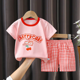 Girls Printed Short Sleeves Pure Cotton T-shirt With Shorts