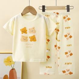 Kids Printed Short Sleeves Pure Cotton T-shirt With Trousers