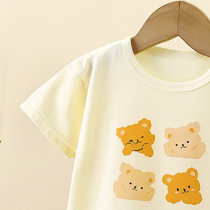 Kids Printed Short Sleeves Pure Cotton T-shirt With Trousers
