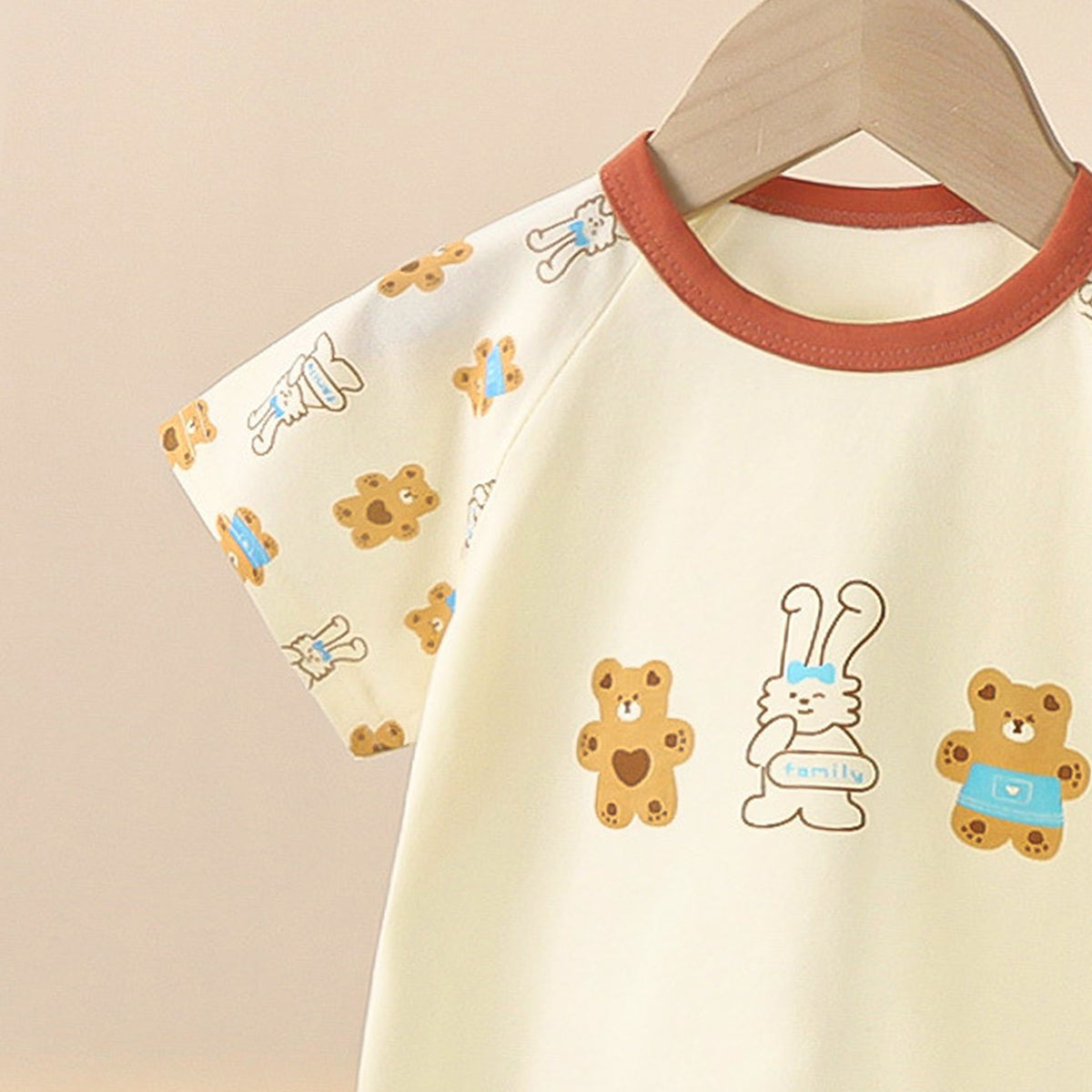 Kids Printed Short Sleeves Pure Cotton T-shirt With Trousers