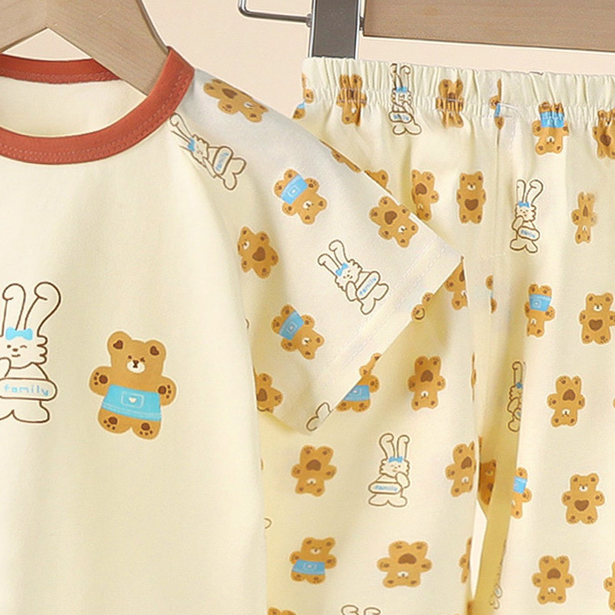 Kids Printed Short Sleeves Pure Cotton T-shirt With Trousers