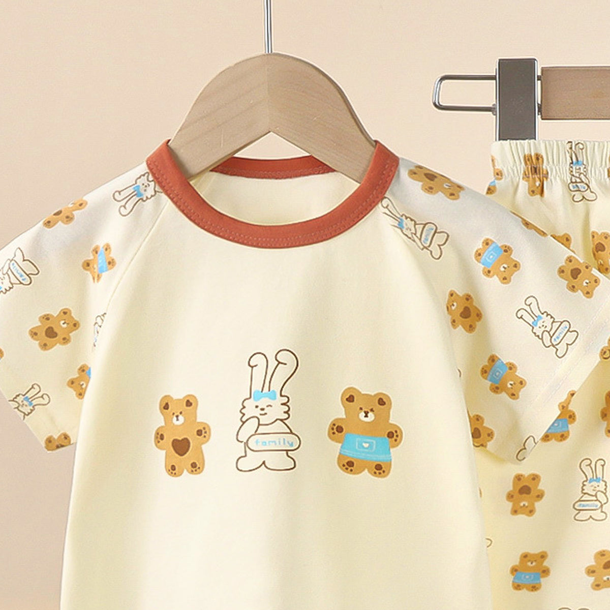 Kids Printed Short Sleeves Pure Cotton T-shirt With Trousers