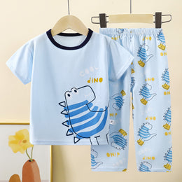 Boys Printed Short Sleeves Pure Cotton T-shirt With Trousers