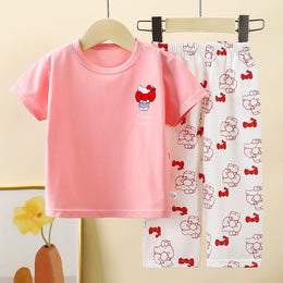 Girls Printed Round Neck Pure Cotton T-Shirt With Trousers