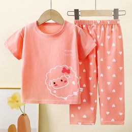 Girls Printed Short Sleeves Pure Cotton T-shirt With Trousers