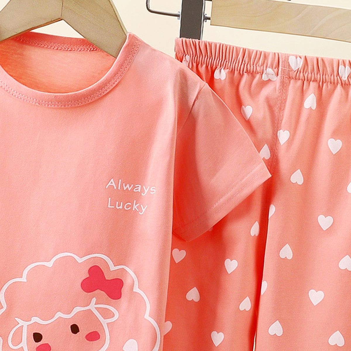 Girls Printed Short Sleeves Pure Cotton T-shirt With Trousers