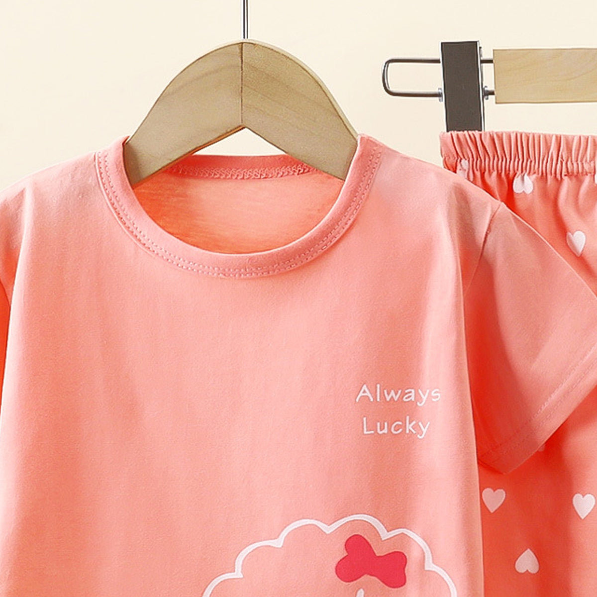 Girls Printed Short Sleeves Pure Cotton T-shirt With Trousers