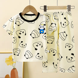 Boys Printed Short Sleeves Pure Cotton T-shirt With Trousers