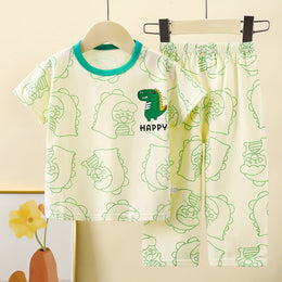 Boys Printed Short Sleeves Pure Cotton T-shirt With Trousers