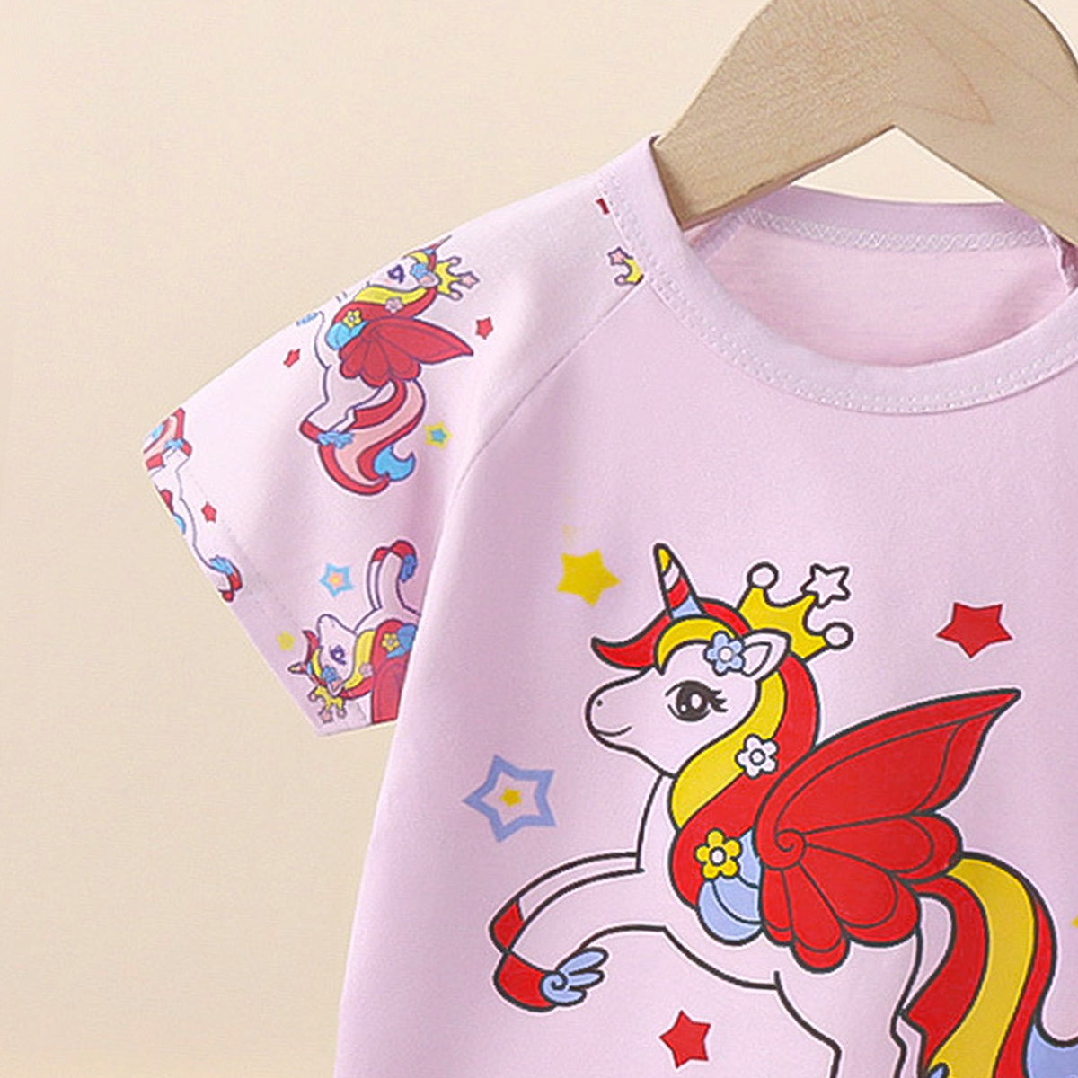 Girls Printed Short Sleeves Pure Cotton T-shirt With Trousers