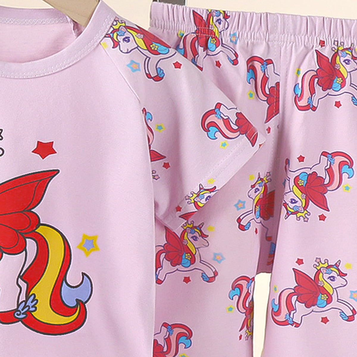 Girls Printed Short Sleeves Pure Cotton T-shirt With Trousers