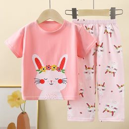 Girls Printed Short Sleeves Pure Cotton T-shirt With Trousers