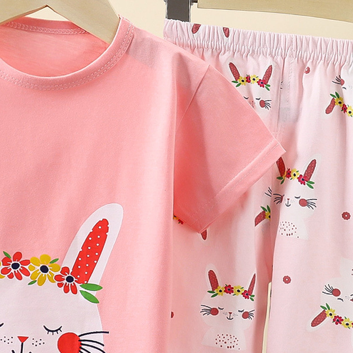 Girls Printed Short Sleeves Pure Cotton T-shirt With Trousers