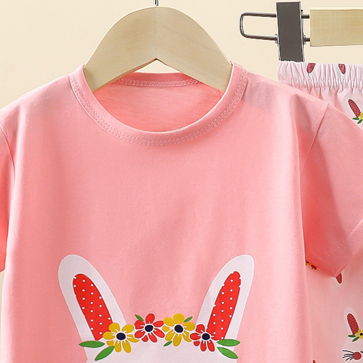 Girls Printed Short Sleeves Pure Cotton T-shirt With Trousers