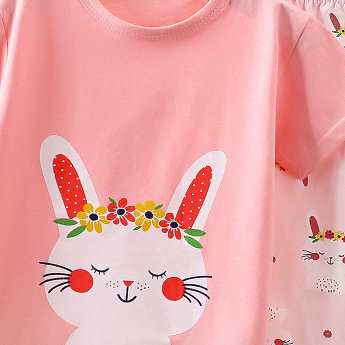 Girls Printed Short Sleeves Pure Cotton T-shirt With Trousers