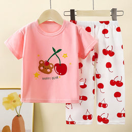 Girls Printed Short Sleeves Pure Cotton T-shirt With Trousers