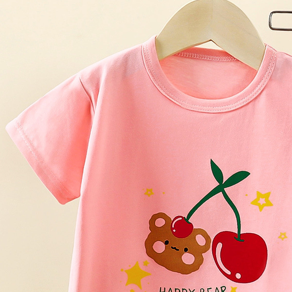 Girls Printed Short Sleeves Pure Cotton T-shirt With Trousers