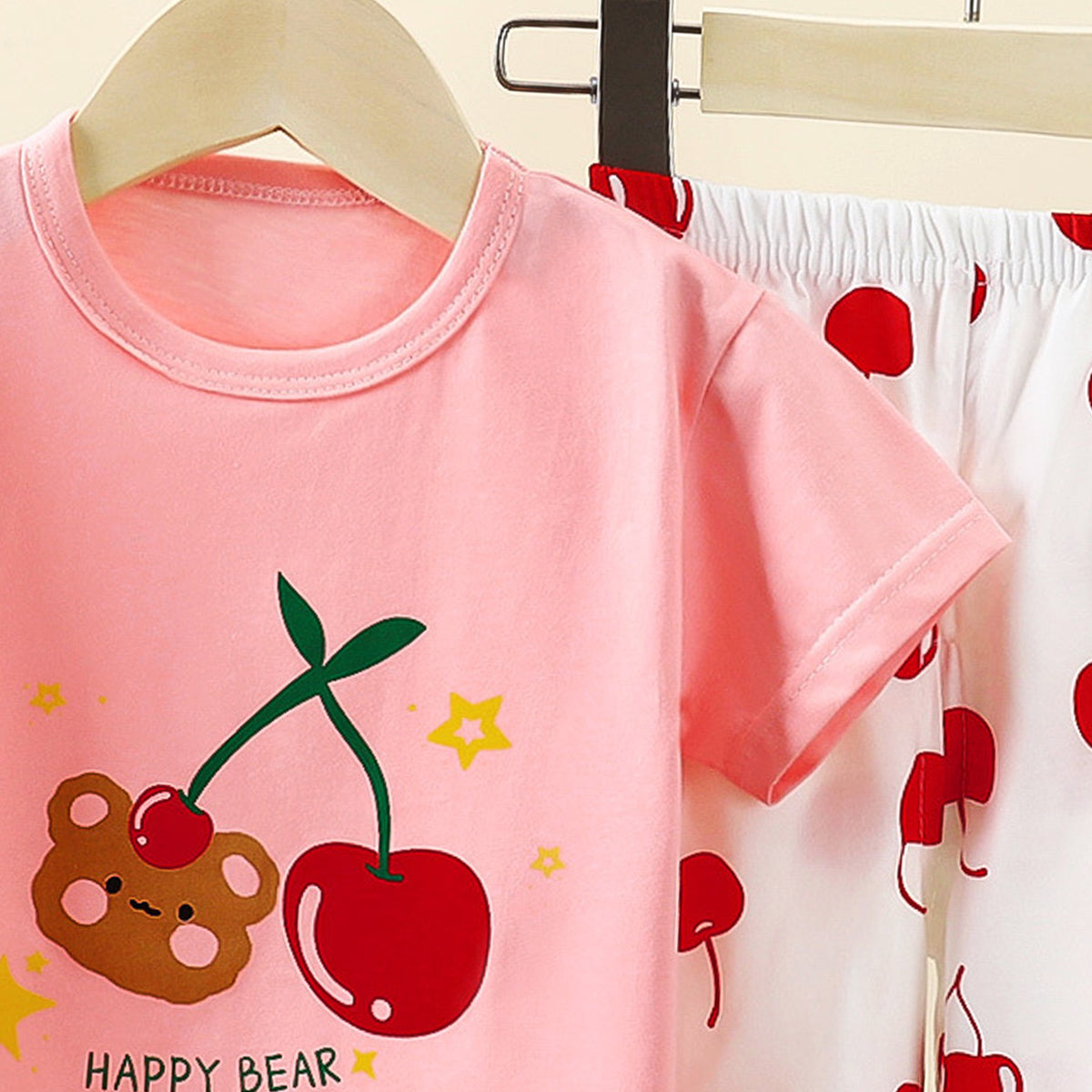 Girls Printed Short Sleeves Pure Cotton T-shirt With Trousers