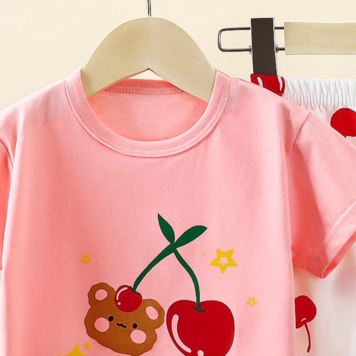 Girls Printed Short Sleeves Pure Cotton T-shirt With Trousers