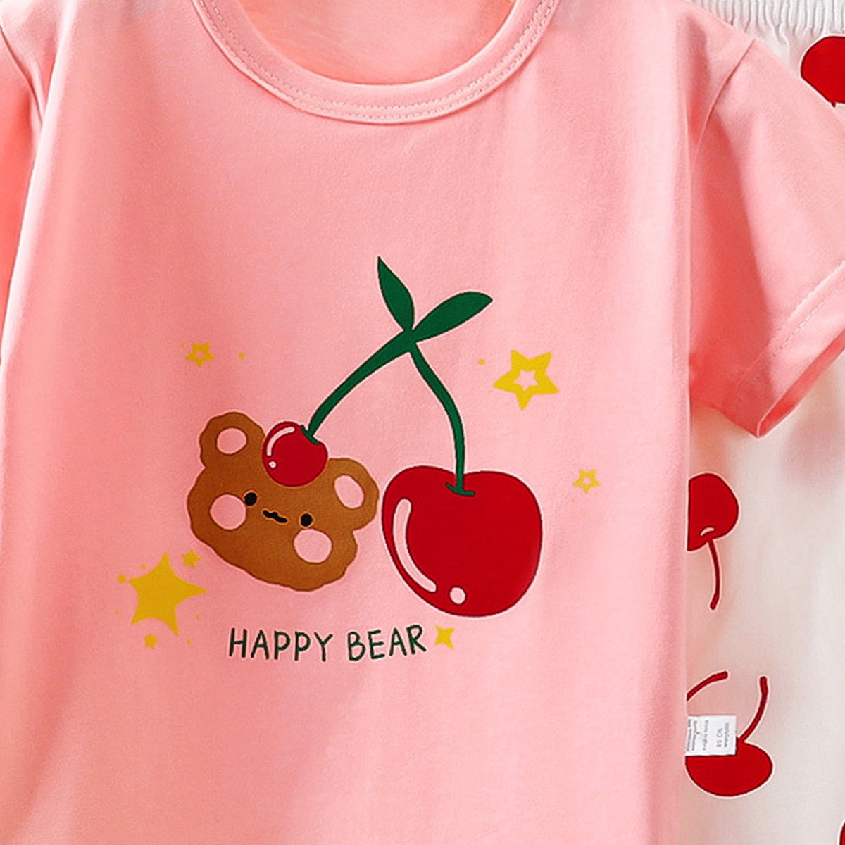 Girls Printed Short Sleeves Pure Cotton T-shirt With Trousers