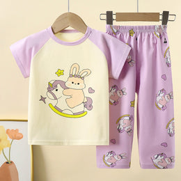 Girls Printed Short Sleeves Pure Cotton T-shirt With Trousers