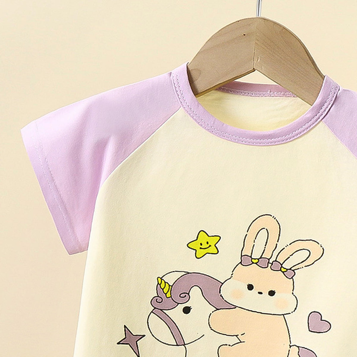 Girls Printed Short Sleeves Pure Cotton T-shirt With Trousers