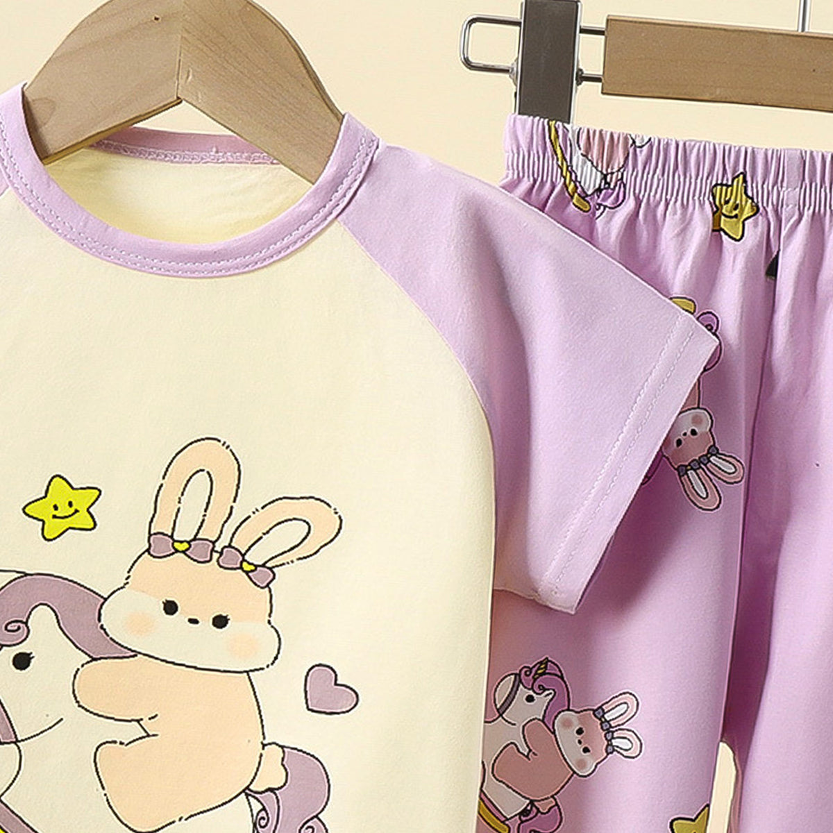 Girls Printed Short Sleeves Pure Cotton T-shirt With Trousers