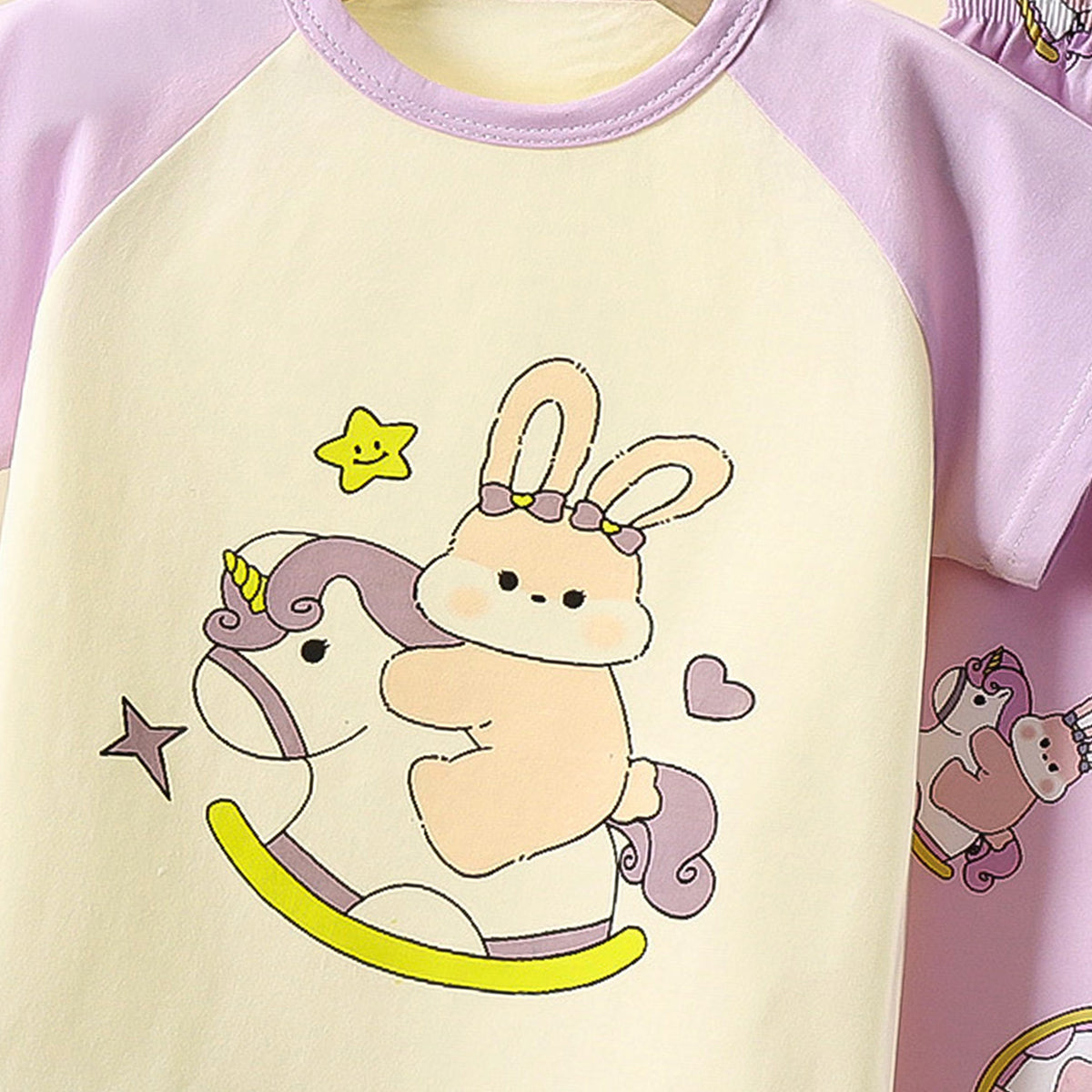 Girls Printed Short Sleeves Pure Cotton T-shirt With Trousers