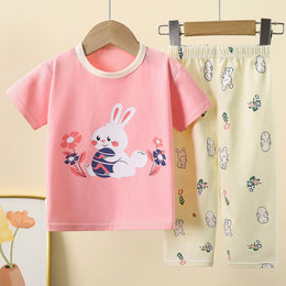 Girls Printed Short Sleeves Pure Cotton T-shirt With Trousers