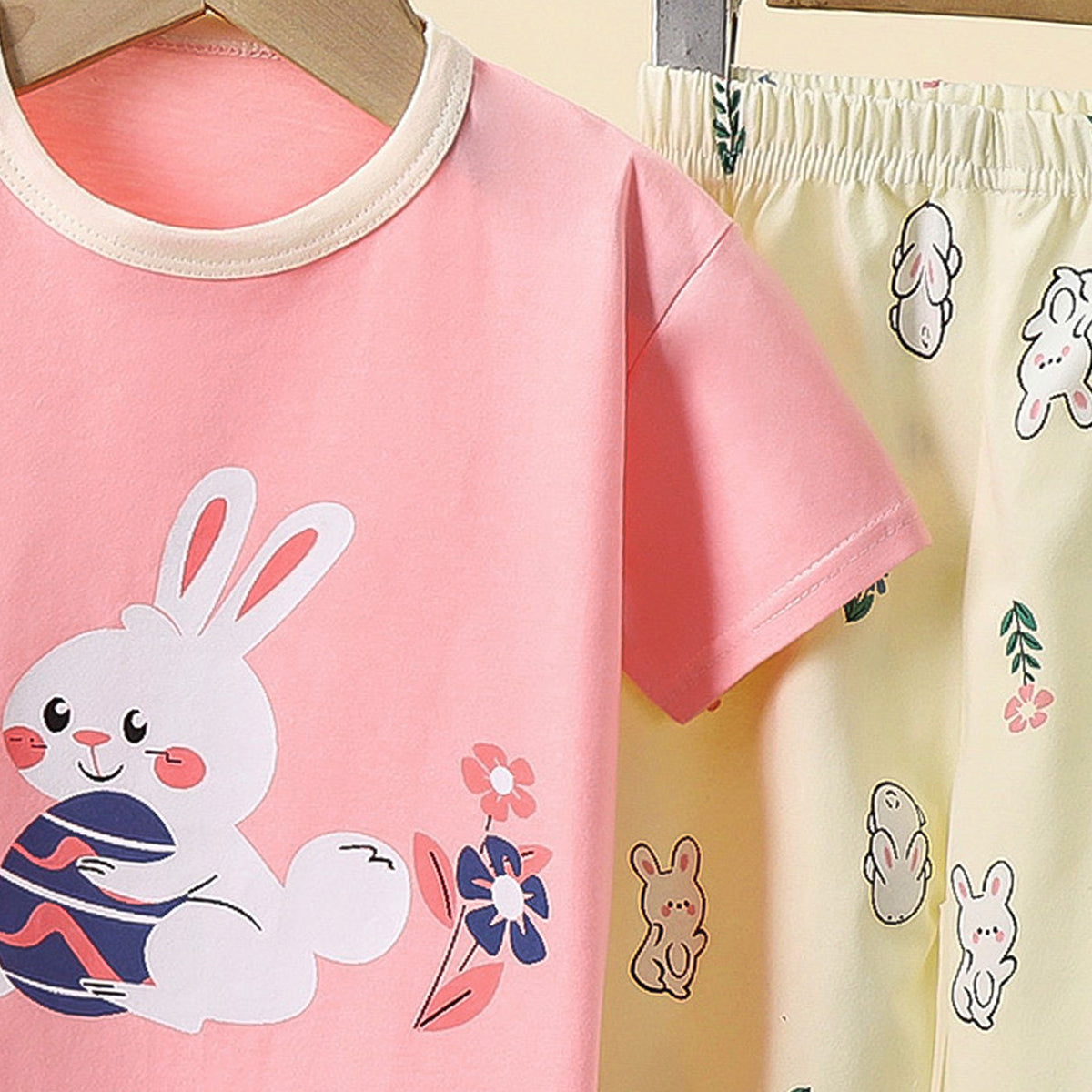 Girls Printed Short Sleeves Pure Cotton T-shirt With Trousers