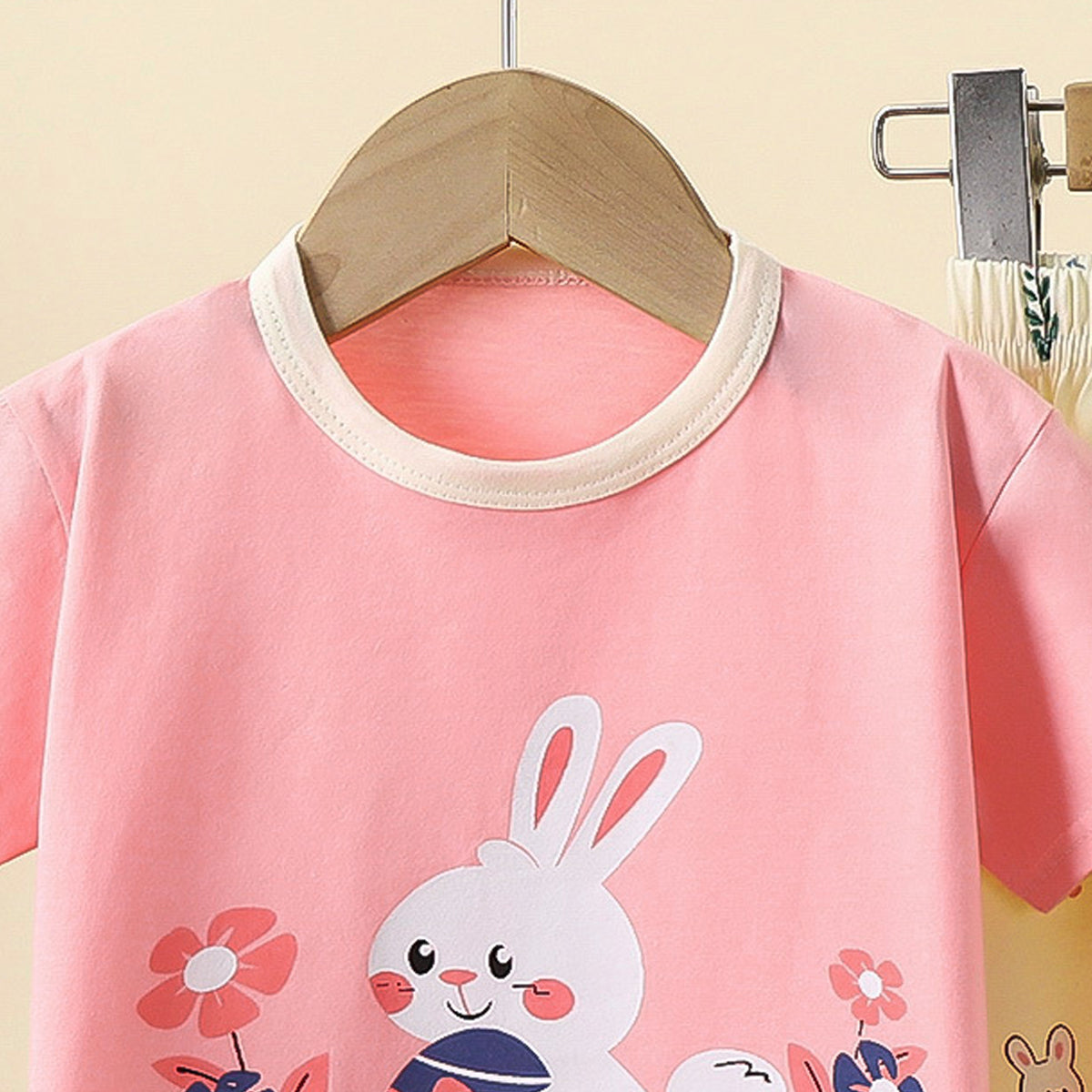 Girls Printed Short Sleeves Pure Cotton T-shirt With Trousers