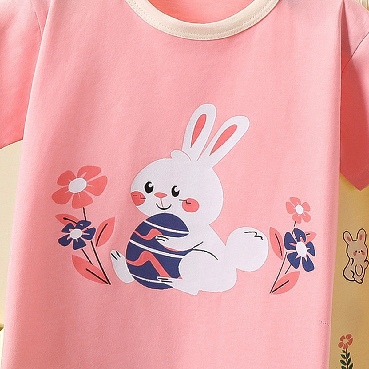 Girls Printed Short Sleeves Pure Cotton T-shirt With Trousers