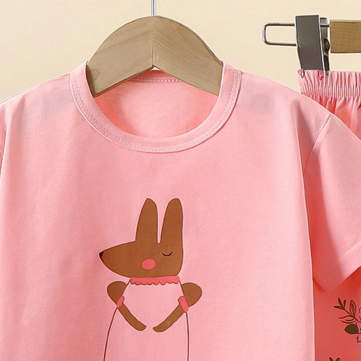 Girls Printed Short Sleeves Pure Cotton T-shirt With Trousers