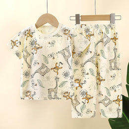 Boys Printed Short Sleeves Pure Cotton T-shirt With Trousers
