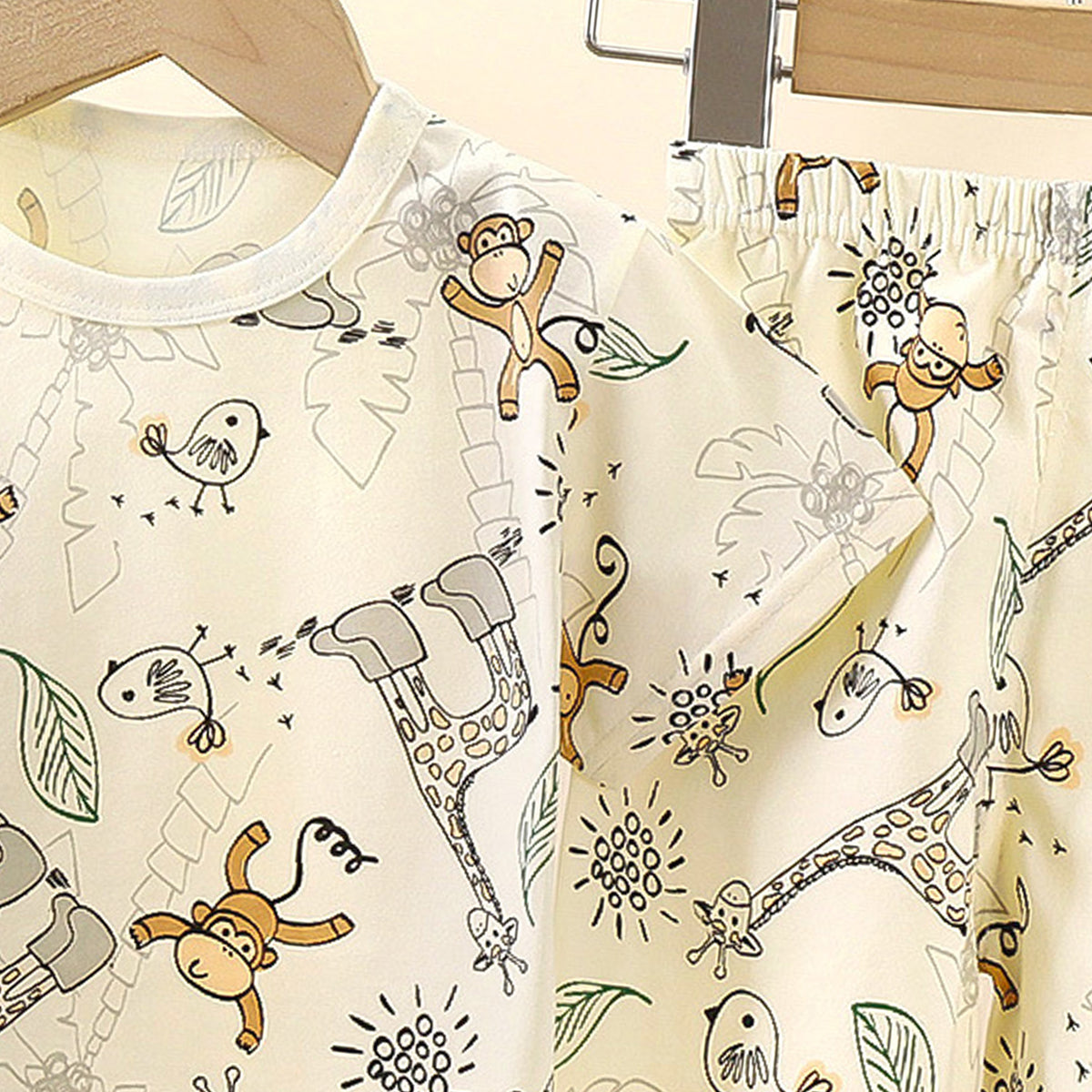 Boys Printed Short Sleeves Pure Cotton T-shirt With Trousers