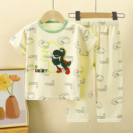 Boys Printed Short Sleeves Pure Cotton T-shirt With Trousers