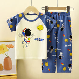 Boys Printed Short Sleeves Pure Cotton T-shirt With Trousers