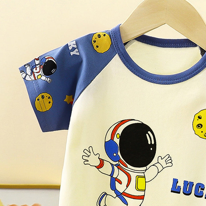 Boys Printed Short Sleeves Pure Cotton T-shirt With Trousers