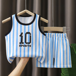 Boys Striped Round Neck Pure Cotton T-shirt With Shorts