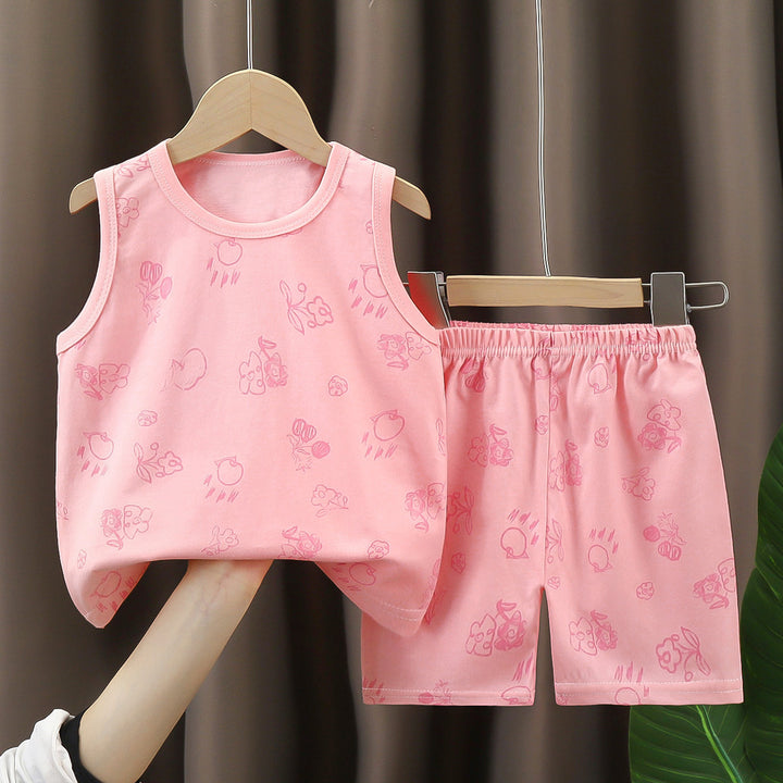 Girls Printed Round Neck T-shirt With Shorts