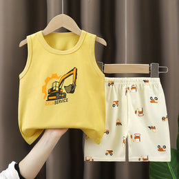 Boys Printed Short Sleeves Pure Cotton T-shirt With Shorts